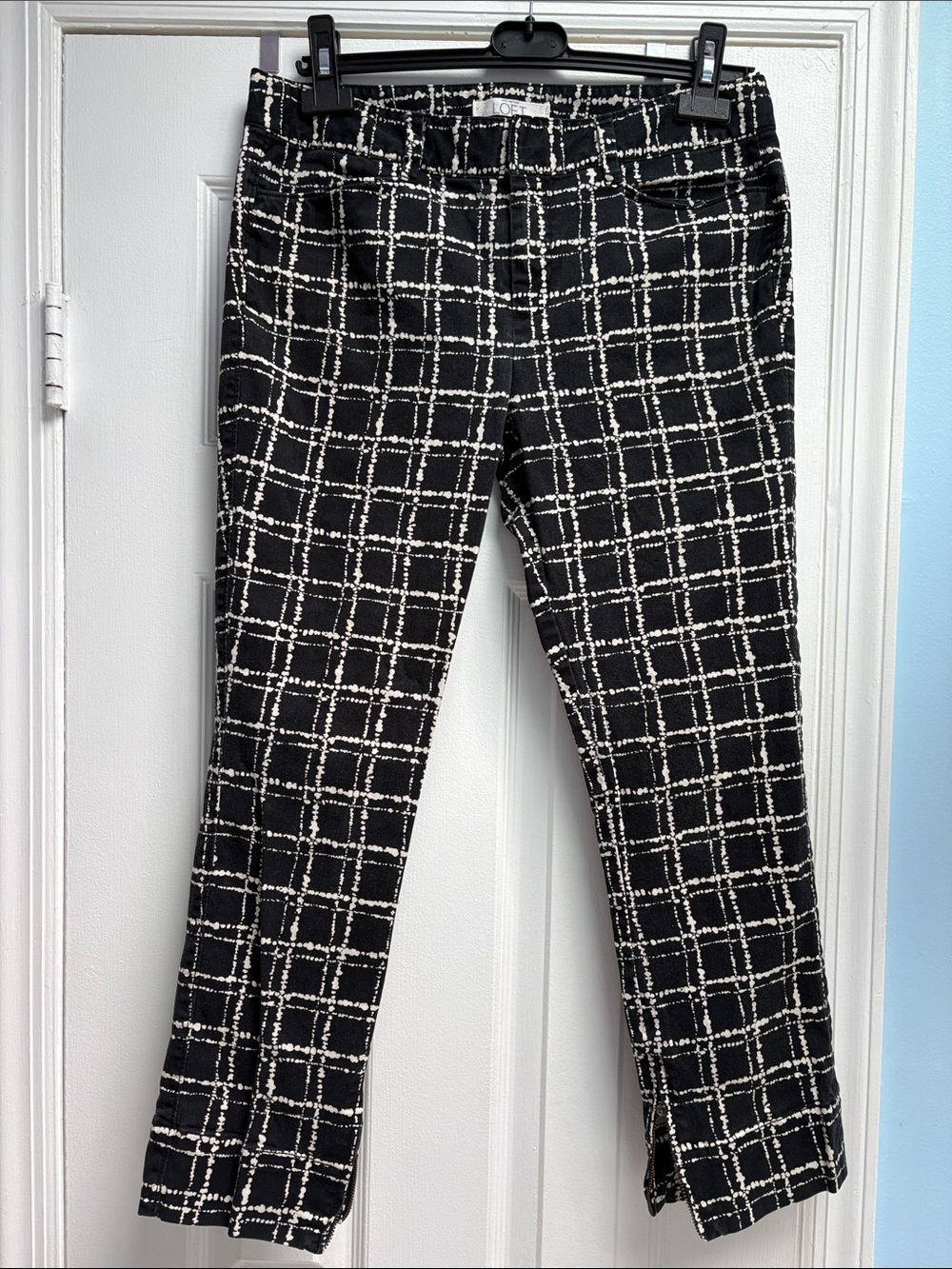LOFT Marisa Cotton Black & Cream Windowpane Plaid Cropped Pants Women’s Size 6 !